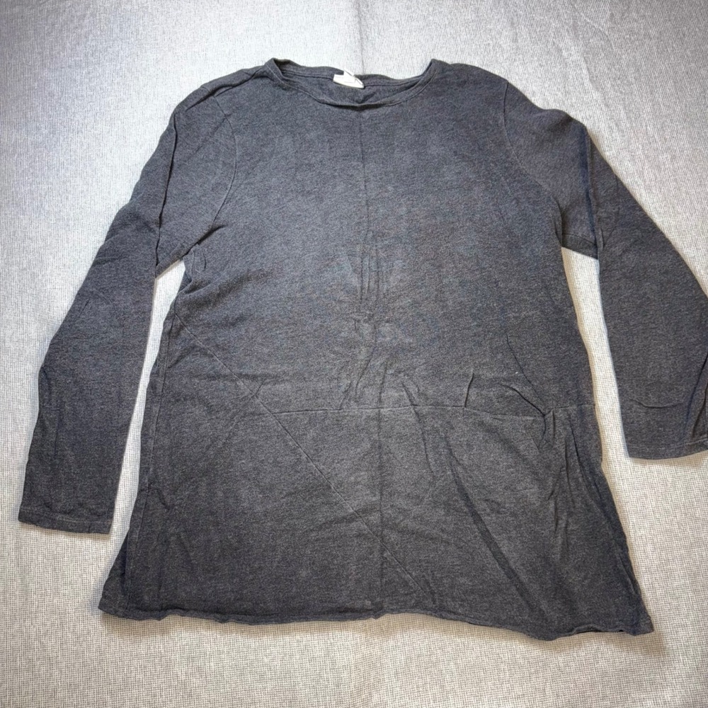 Pure Jill Soft-Touch Cotton Tunic Top Charcoal Gray Long Sleeve Pocket Large